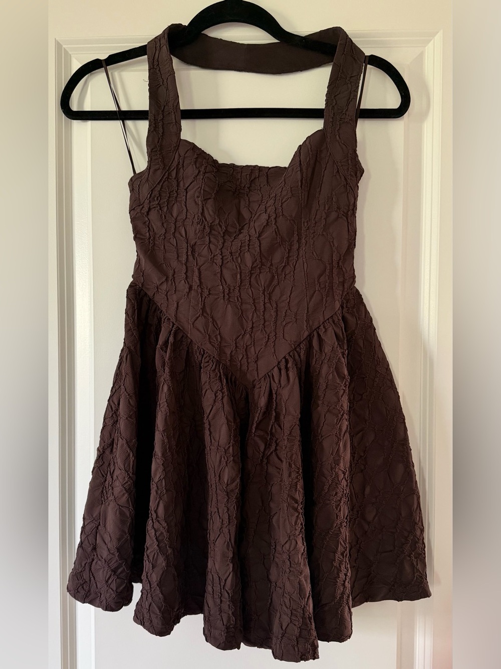 Zara Textured Halter Mini Dress Brown Small